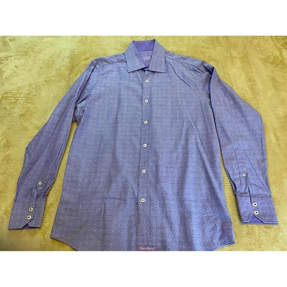 English Laundry Shirt Men Large Purple Polka Dot Longsleeve Button Front s37
